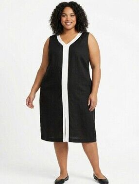 NWOT ​Catherine's Size 28W Minimalist Black Dress with White Contrast V-Neck